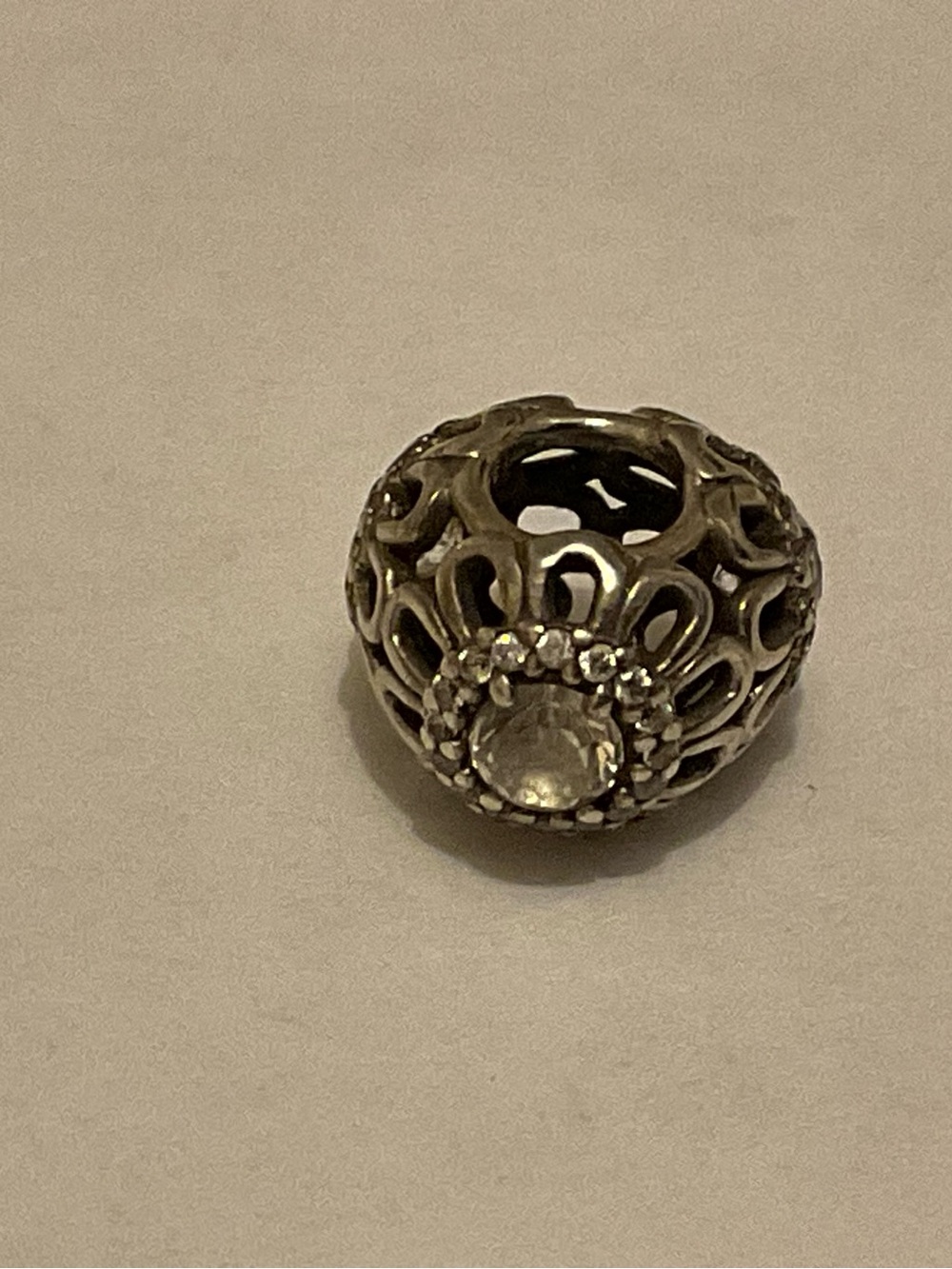 Pandora Silver Filigree Charm with Clear Crystal Halo